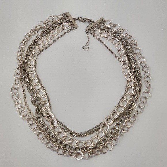 Premier Designs Silver Tone Multi Chain Layered Collar Necklace Adjustable - Picture 3 of 6